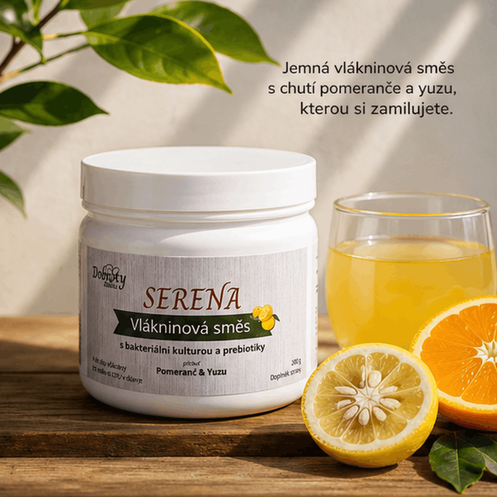 Dóza vlákninové směsi SERENA s nápojem, pomerančem a yuzu